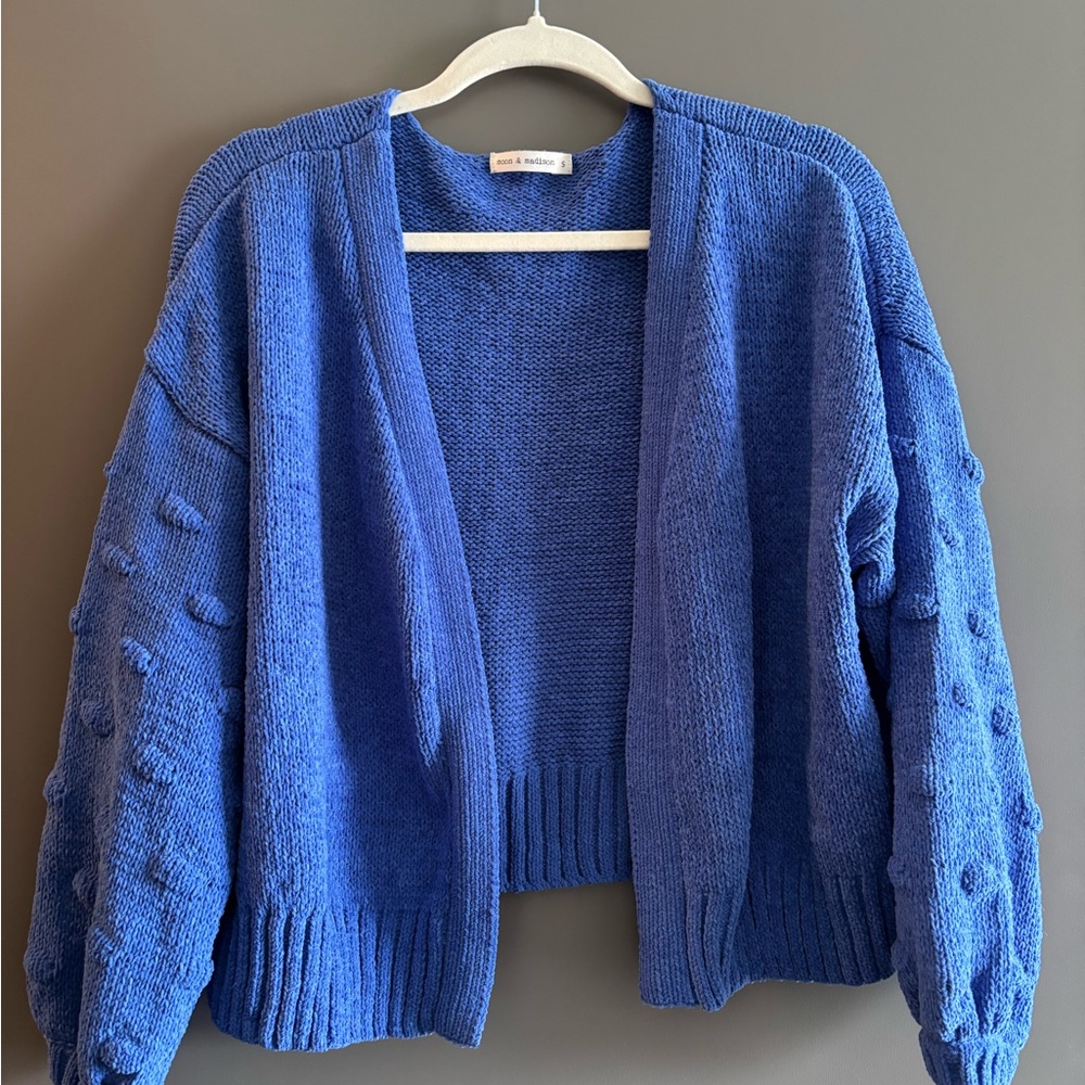 OBO! moon & madison Blue Cardigan Sweater with Textured Sleeves